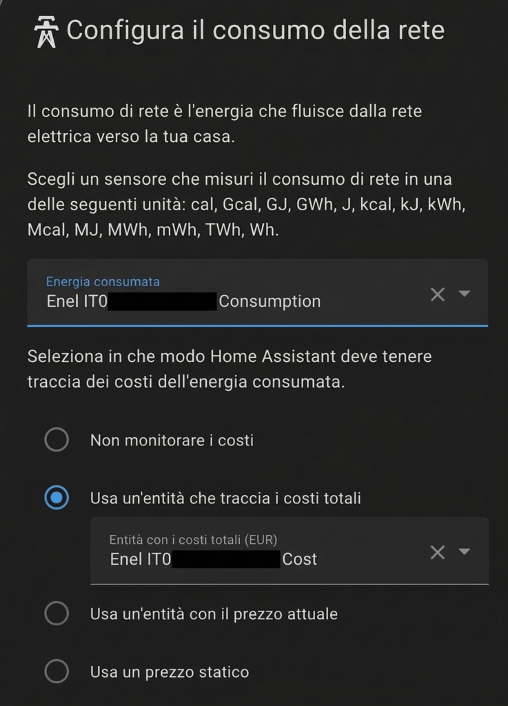 Enel & Home Assistant Configura il conusumo della rete