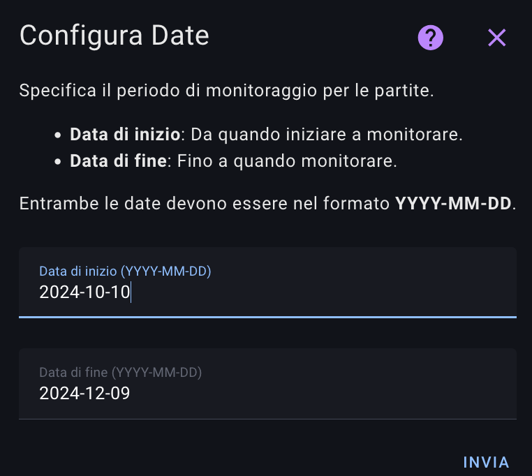 configurazione calcio live
