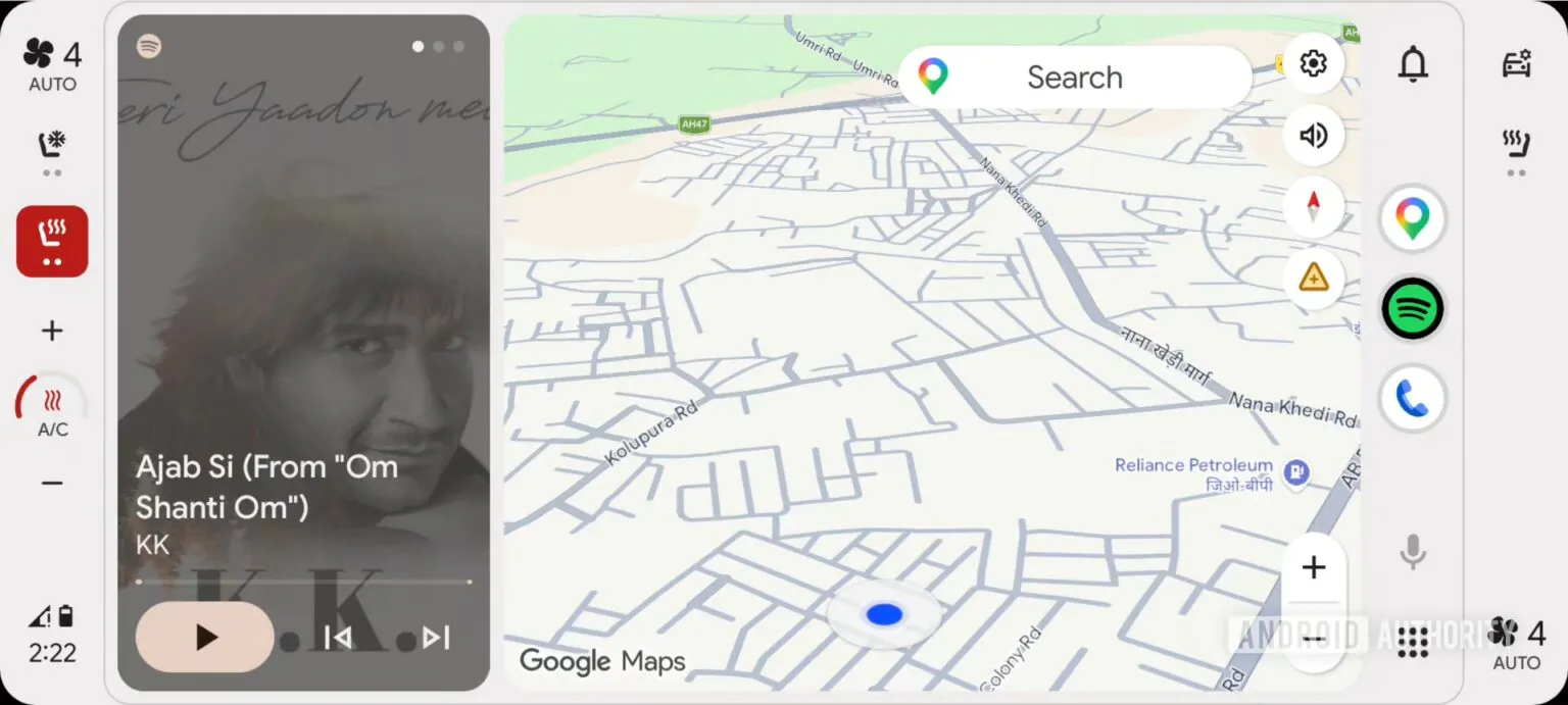 Interfaccia Hero Android Auto 16.7 controlli climatizzatore