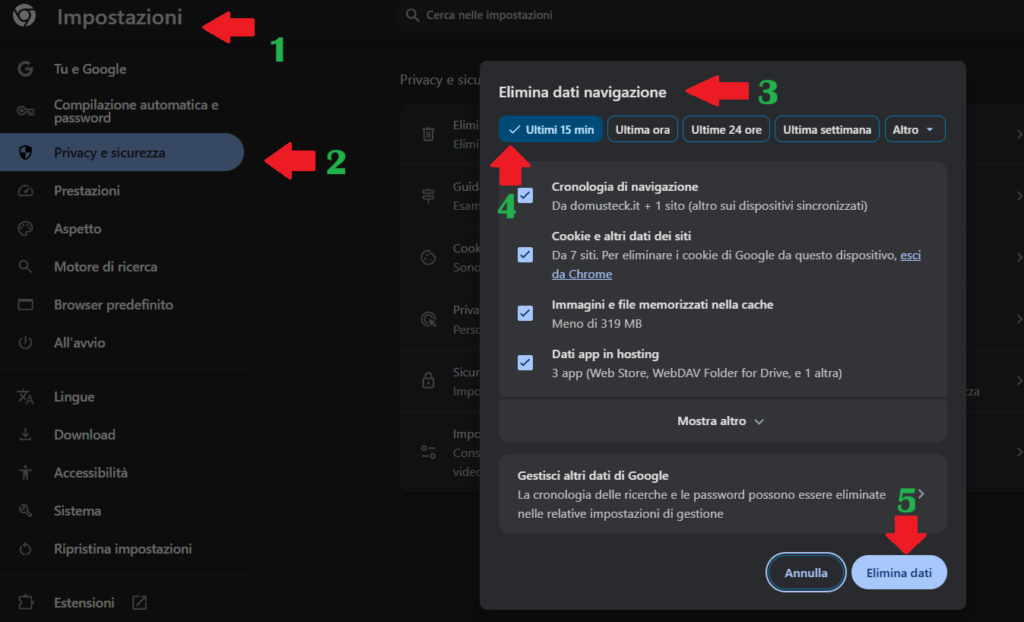 Elimina dati Google Chrome