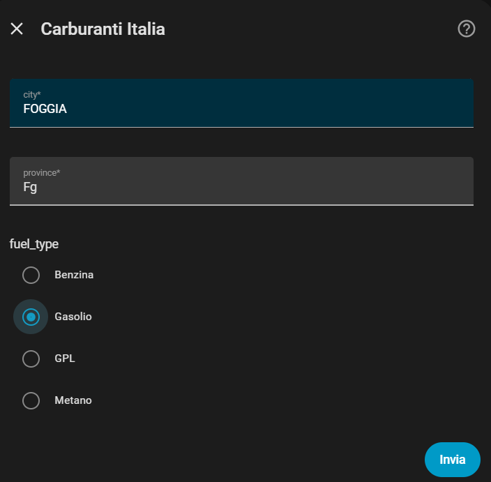 Configurazione Carburanti Italia