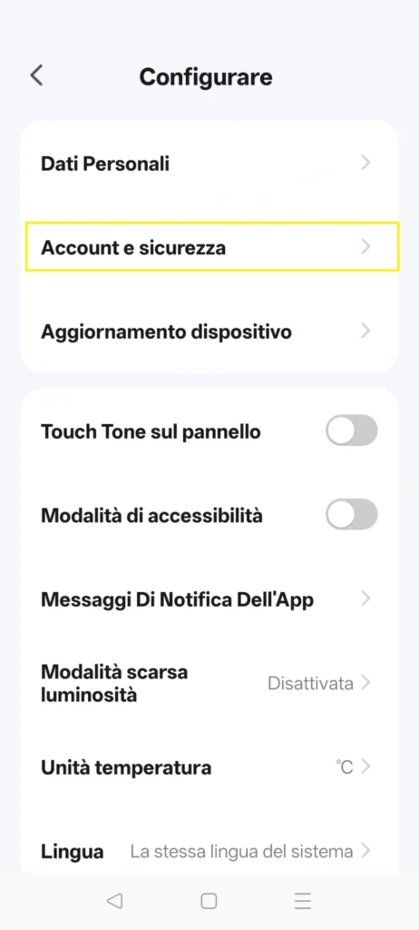Account e sicurezza Tuya App