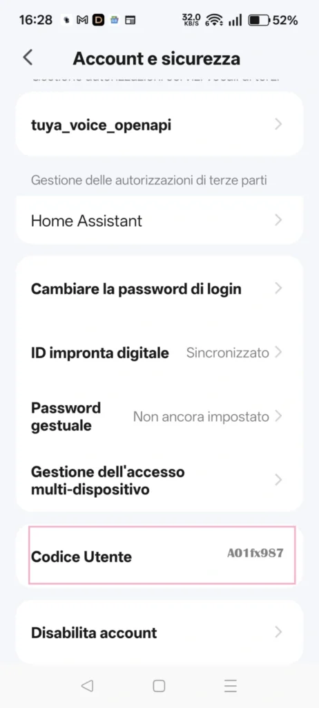 Codice Utente App Tuya 
