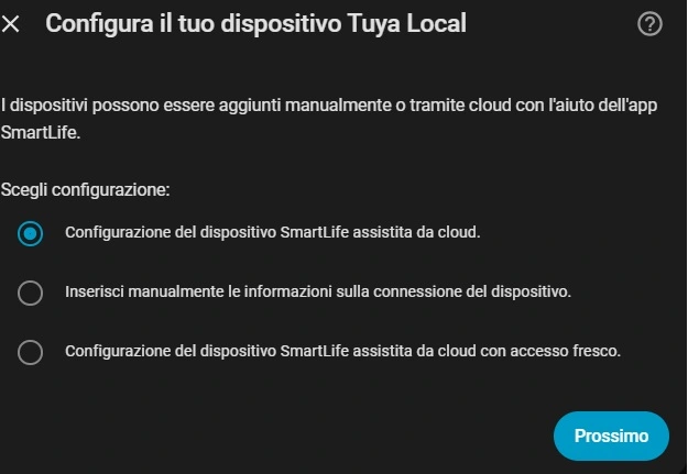 Configura il tuo dispositivo Tuya Local