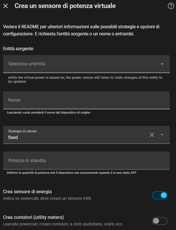 Crea un sensore Virtuale PowerCalc Home Assistant