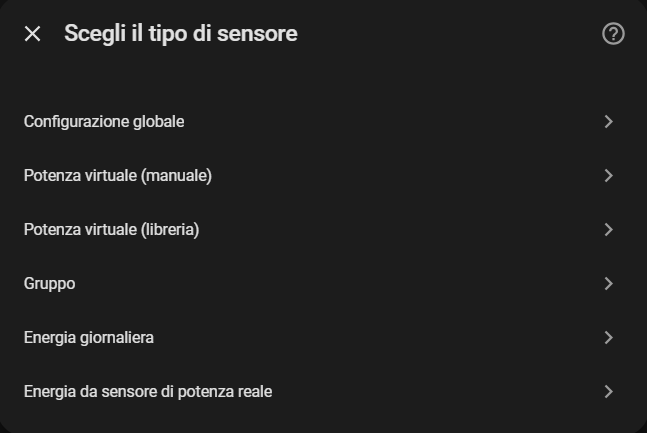 Scegli il tipo di sensore PowerCalc Home Assistant