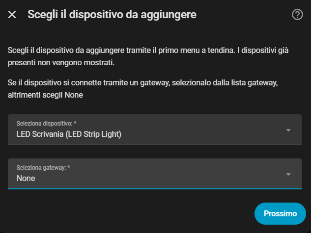 Scegli il dispositivo da aggiungere Tuya Local