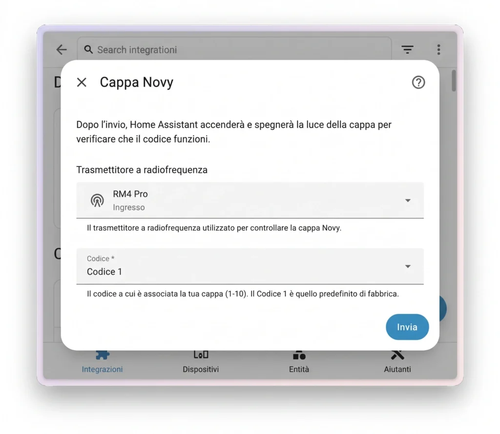 - Integrazione rf Home Assistant 2026.5