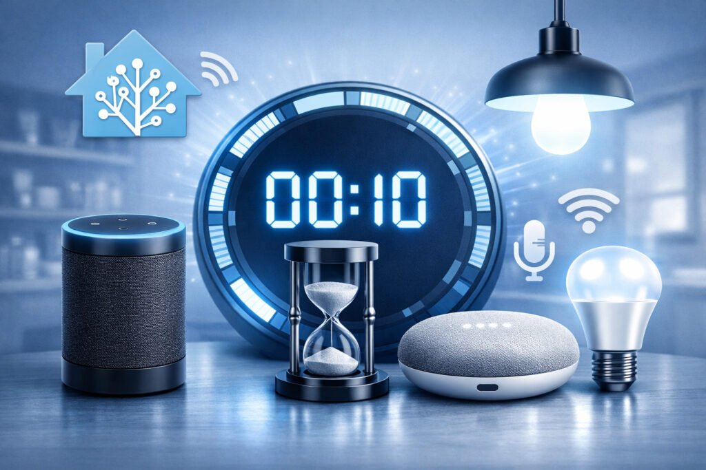 Crea un timer luci intelligente su Home Assistant con il package Chrono Luce. Risparmio energetico, regola dei 10 secondi e feedback vocale per non restare mai più al buio.